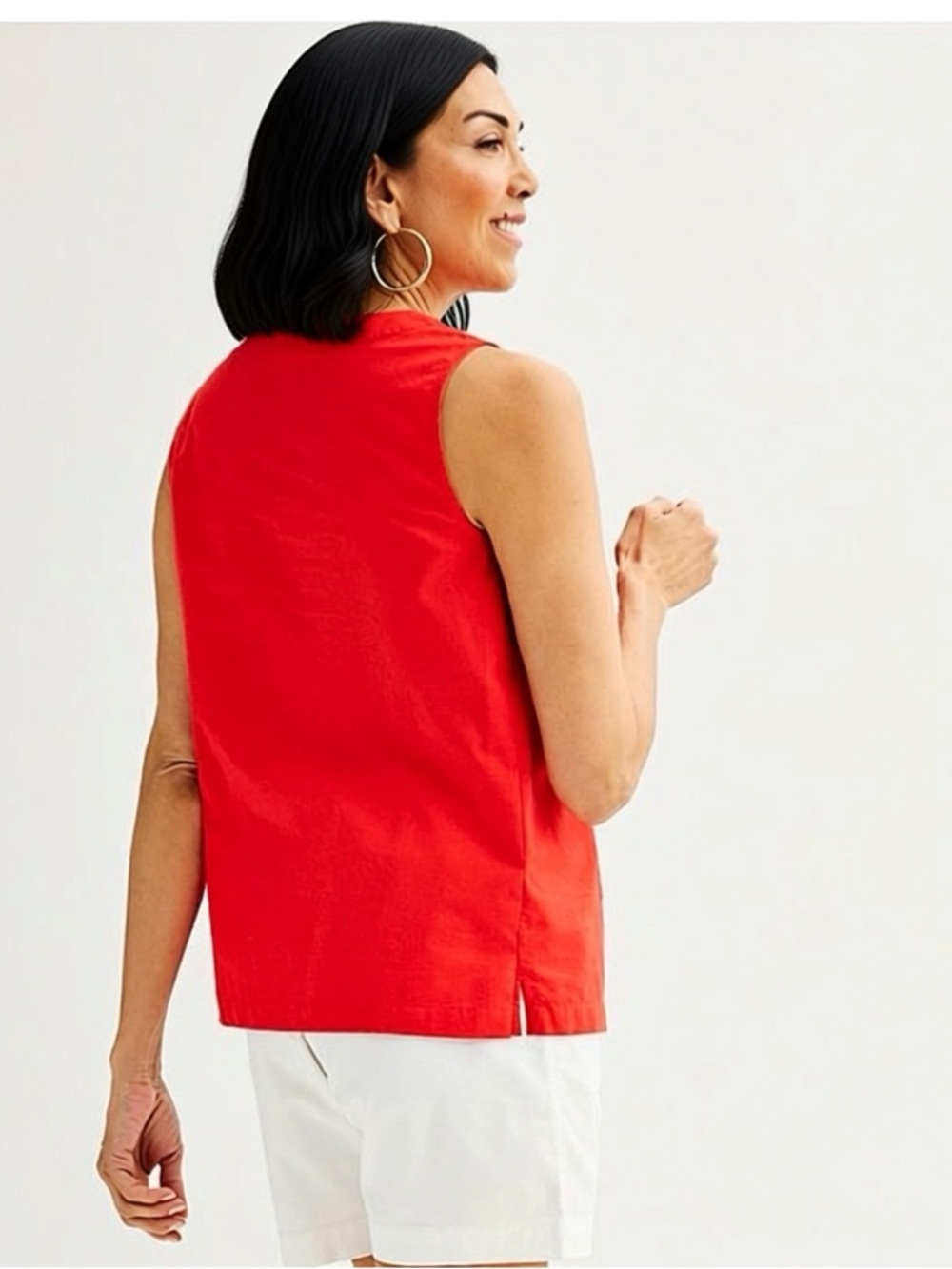 Red Embroidered Sleeveless Cotton Top Size M - Picture 3 of 8